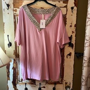 Celeste brand pink top with catamal v-neck top